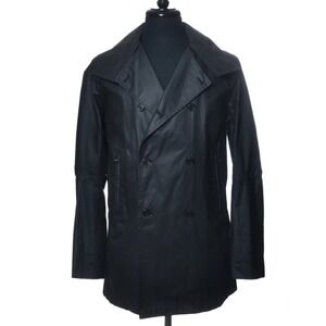 SHIPLEY‎ & HALMOS Men's Black Double Breasted Waxed Cotton Trench Coat Size 40